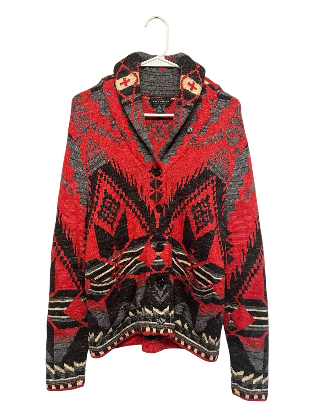 Vintage 90’s/Y2K Lauren Jeans Co. Southwestern Motif Cotton Cardigan Size Small